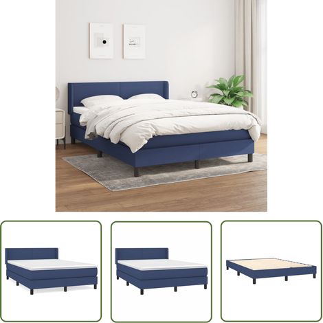 The Living Store Sommier à lattes de lit avec matelas Bleu 140x200 cm Tissu - Lit Plateforme - Lit Double - Literie - Matelas Ressorts Ensachés - Têted Lit Ajustable (1/5)