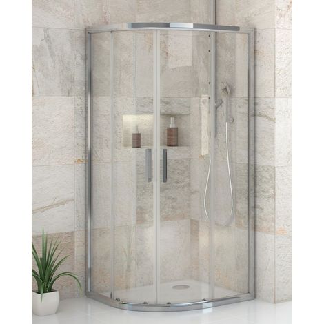 Mampara de Ducha Semicircular 2 Hojas Fijas + 2 Hojas Correderas - Cristal de seguridad de 6 mm - Modelo FRESH CURVE de 80 x 80 cm - CURVA ITALIANA - TRANSPARENTE (1/2)