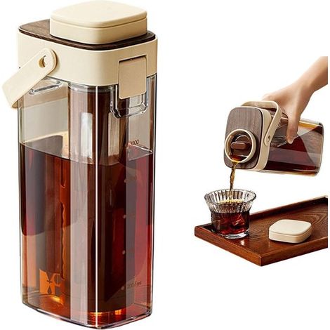 Cafetera de infusión fría, Café lento, 1000 ml, Tetera para té helado, Para limonada y bebidas de frutas, Refrigerador, Comedor, Interior, Marrón (1/5)