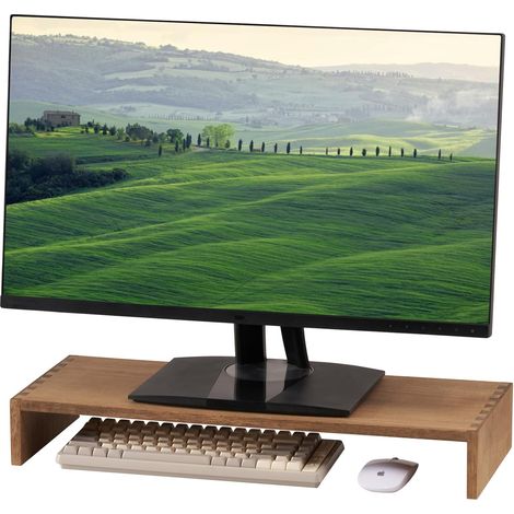 Support d’écran en bois, rehausseur PC, 59 x 24 x 8,5 cm, brun (1/5)