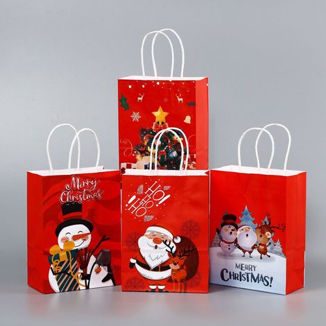 Sacs cadeaux de Noël 221127 avec cordon de serrage, lot de 4, sacs pour emballer les friandises de Noël, sacs cadeaux pour les fêtes de Noël, sacs à bonbons avec nœuds (1/5)