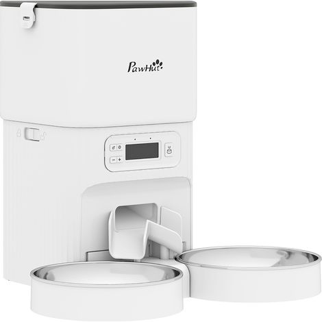 CHICFURN Distributore automatico di crocchette per gatto 33 x 30,5 x 30 cm bianco acciaio inox (1/5)