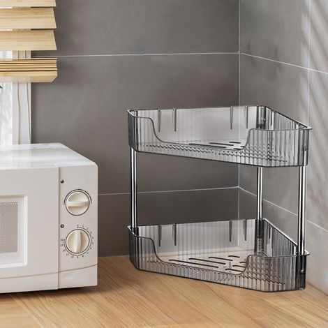 Zweistöckiges Gewürzregal, Eckregal für die Küchentheke, Büroregal, vertikales Gewürzregal, Küchen-/Bürotheke (schwarz, 13,5 x 10,31 Zoll).