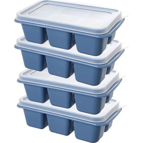 4 Mini bandejas para cubitos de hielo con tapa, Bandejas pequeñas de silicona fáciles de extraer, Moldes cuadrados con tapa (1/5)