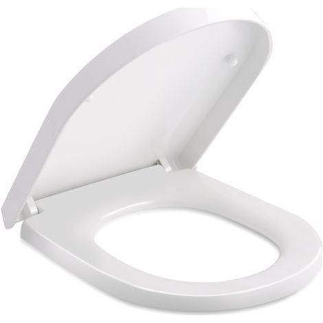 U-förmiger WC-Sitz aus Polypropylen (PP), 37 cm breit, längenverstellbar von 43 bis 48 cm. Geeignet für Lochabstände von 9,5 bis 18,5 cm. Universeller WC-Deckel (46 x 36 x 18,5 cm). (1/5)