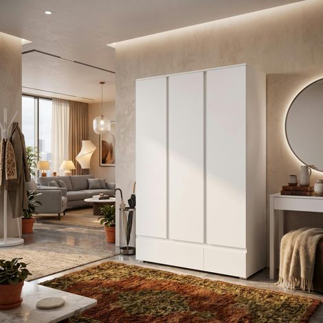 Armoire penderie blanche 3 portes 2 tiroirs ALVA (1/5)
