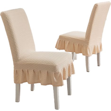 Housse De Chaise - Polyester Extensible Avec Jupe - Pour Chaise À Dîner Cuisine Salon - 2 Pièces (1/5)
