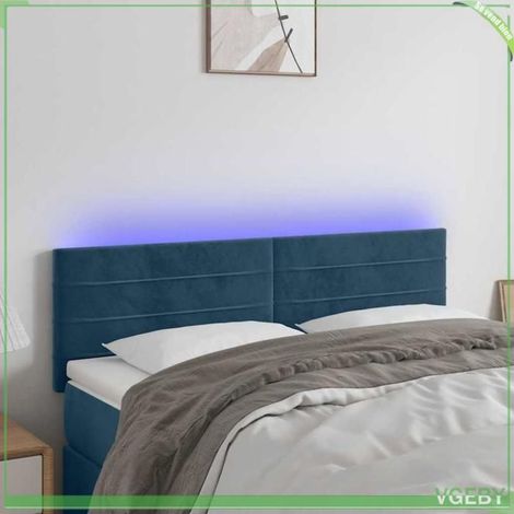 Tête de lit - 3121804 - Velours bleu foncé - LED intégrée USB 5V - Hauteur réglable 78/88 cm (1/5)