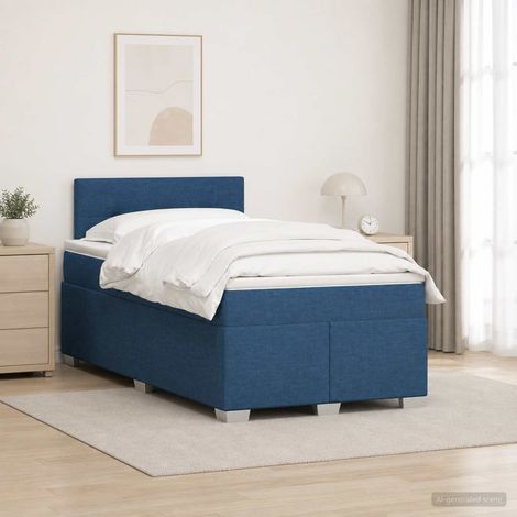 vidaXL Cama box spring con colchón Azul 120 x 190 cm Tela (1/5)