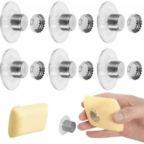 Juego de 6 jaboneras magnéticas con ventosas, diseñadas para usarse sin necesidad de taladrar. Estas jaboneras magnéticas son ideales para el baño, el lavabo, la bañera y la cocina. -Crezuo