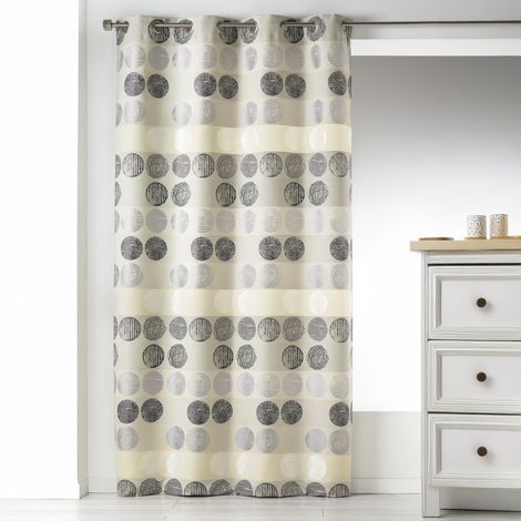Rideau en Jacquard à Rayures Horizontales à Pois Gris clair 140x260 cm