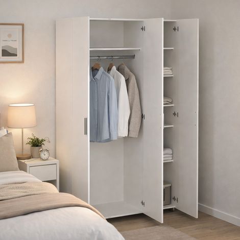 Dmora - Armario 3 puertas Isabelle, Muebles de dormitorio, Vestidor, Armario de ropa, 118x50 h201 cm, Blanco (1/5)