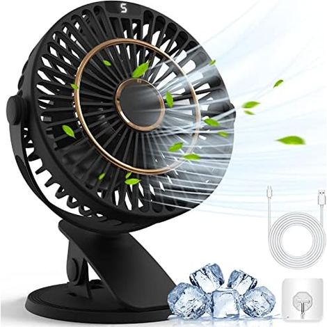 COZII Mini Ventilator, USB Ventilator Leise Clip Ventilator Tischventilator mit LED-Anzeige, 720° Drehung & 5 Geschwindigkeiten, 16cm Tragbarer Ventilator für Zuhause, Büro, Kinderwagen, Outdoor (1/5)