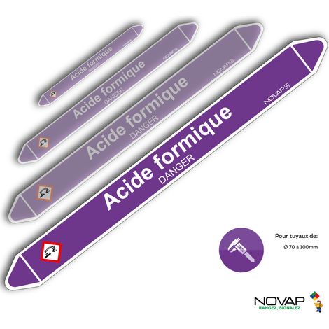 Planche de 2 marqueurs de tuyauterie 450 x 52 mm pour Ø 70 à 100 mm - Acide formique - 4708911