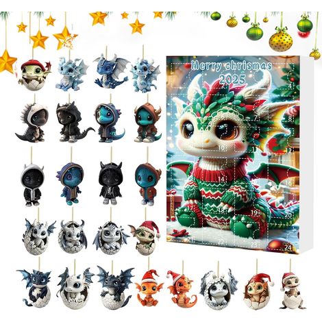 Adventskalender Weihnachtsdekoration – flacher Drachenanhänger für Countdown Sammlerstück aus Acryl für Zaun, Wohnzimmer, Kamin, Baum, Fenster, Wand (1/5)