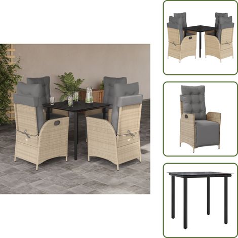 Relaxsessel - vidaXL 5-tlg. Garten-Essgruppe mit Kissen Beigemischung Poly Rattan - Sitzkissen
