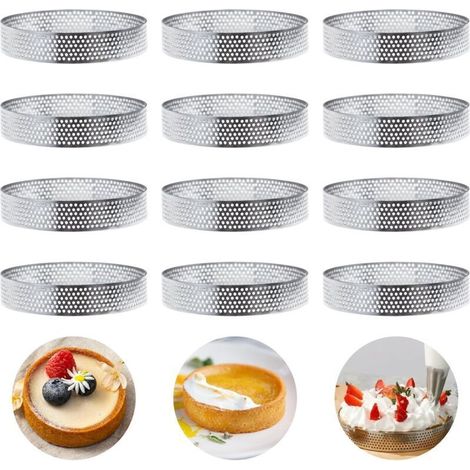 12 Pièces Ø10cm Cercle à Pâtisserie Cercle Perforé Patisserie Cercle à Tarte Perforé en 430 Acier Inoxydable Anneaux Cercle à Tarte Moule à Tartes Pâtisseries pour Quiches,Gâteaux,Mini Pizzas (1/4)