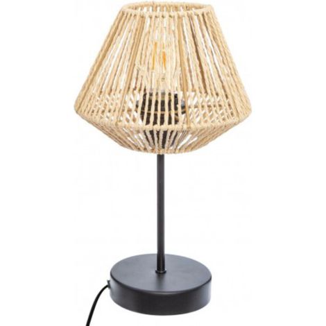 Lampe à poser, lampadaire droit coloris beige et métal coloris noir - Diamètre 19,5 x Hauteur 34 cm -PEGANE- (1/4)
