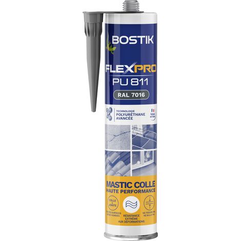 Bostik Mastic Colle Flexpro PU811 – Colle et Jointe Tous Matériaux – Multi-Usages – Intérieur/Extérieur – Formule Polyuréthane Haute Performance – Couleur : Anthracite RAL7016 – 300 ml (1/6)