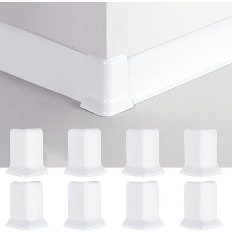 Lot de 8 blocs d'angle pour plinthe auto-adhésifs en matériau ABS, blanc pour angles extérieurs, connecteur mural pour bord de mur (1/5)
