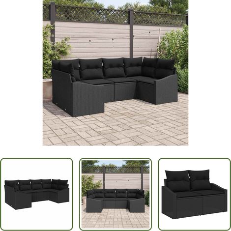 vidaXL Poly-Rattan -  Sofa Set mit Kissen 6 pcs Schwarz Poly-Rattan (1/5)