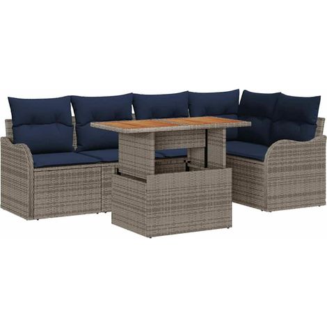 Garden Sofa Set 6 pcs 5-Seater Grey and Navy Blue Poly Rattan vidaXL (1/5)