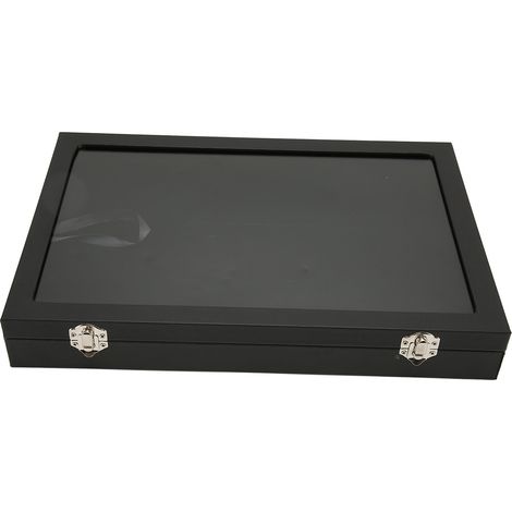 Boîte de présentation transparente anti-poussière pour épingles, médailles militaires, bijoux et insignes. Cuir PU noir, 35 x 24 x 5 cm / 13,8 x 9,4 x 2 pouces. (1/5)
