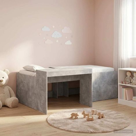 Cama alta para niños con escritorio Gris Hormigón 75 x 190 cm
