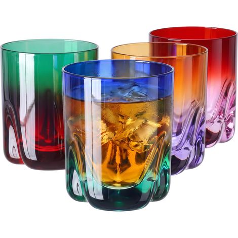 Verres à Whisky, Drinks et Cocktails 250 ml – Lot de 4 pièces en 4 couleurs uniques – Cristal Sans Plomb – Verre Peint à la Main (1/5)