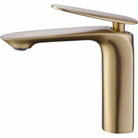 royaluxe -Robinet de lavabo en or brossé, robinet de salle de bain, or, robinet de salle de bain monotrou en or brossé, robinet à poignée unique pour lavabo, robinet de lavabo en cuivre, robinet de sa (1/3)