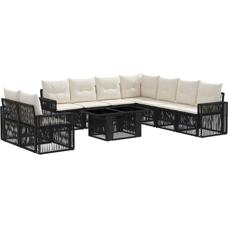 Conjunto de sofás de jardín 10 uds. Negro y Blanco Crema vidaXL (1/5)
