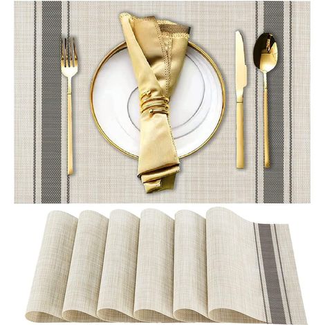 Lot de 6 sets de table résistants à la chaleur, antidérapants, lavables, élégants (beige gris). (1/5)