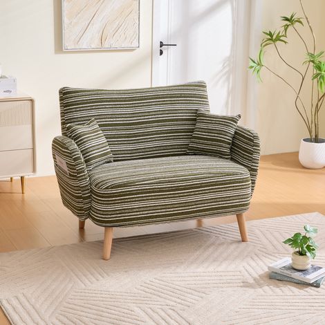 Canapé 2 places 121x81.5x87 cm vert olive en bouclé avec poches latérales (1/5)