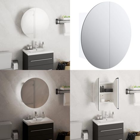 Badezimmerschrank mit Rundem Spiegel & LED Weiß 40x40x17,5 cm - Badezimmermöbel - Kosmetiktisch - Spiegelkommode - Aufbewahrungsbox - Make-up Organizer - Home & Living (1/5)