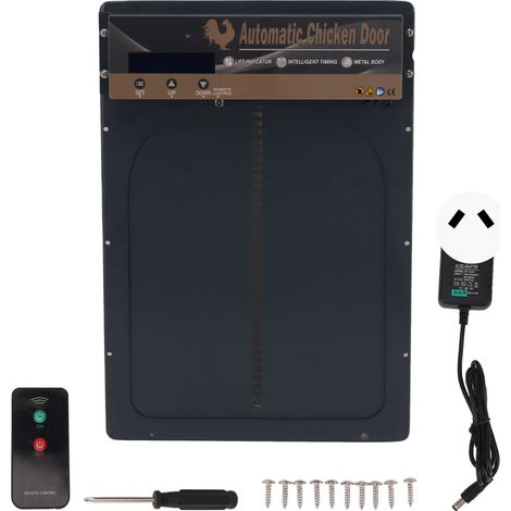 Porte automatique pour poulailler avec capteur de lumière, télécommande et écran LED - Alimentation batterie et secteur 100-240V - Prise AU grise (1/5)