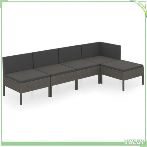 Salon de jardin 5 pcs - FAFEICY - 3094370 - Résine tressée gris - Cadre acier enduit poudre - Coussins déhoussables (1/5)