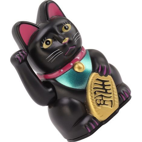 Dekorative Glückskatze, 10 cm, freundliche, winkende Katze, für Zuhause oder Büro, Geschenk (schwarz)