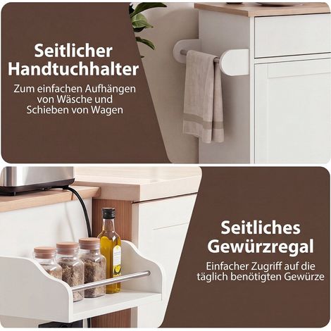 Kitchen Trolley with Drawer, Spice Rack, Towel Holder (1/5)