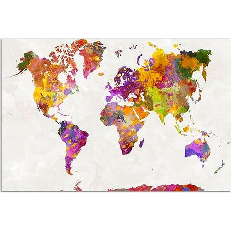 Tableau bois carte du monde avec des taches de couleur - 80 x 60 cm (1/3)