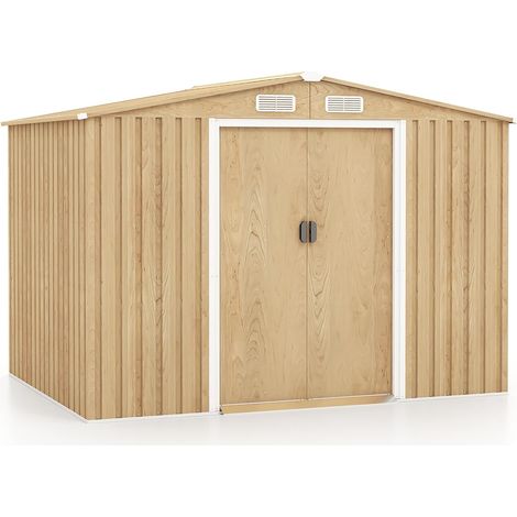 Goplus – Abri de jardin métal 259x196x184cm – Capacité 7 m³ – Acier galvanisé – Toit en pente – 4 aérations – 2 portes coulissantes verrouillables (1/5)