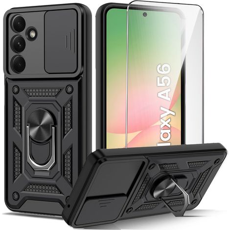 Gepanzertes Gehäuse für Samsung Galaxy A56 5G, CamShield Slide, schwarz + 9H-Hartglas (1/5)