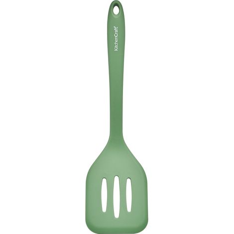Kitchencraft silicone slotted turner, non-stick safe heat-resistant cooking utensil ideal for flipping and lifting, green, 30cm