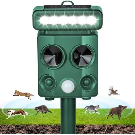 Repulsif Chat Solaire, 4 Modes Imperméable Repulsif Chat Ultrason Exterieur, répulsif à ultrasons avec Détecteur de Mouvement, Charge USB, avec Lumière LED, pour Anti Chats Chiens Souris Ratons (1/5)
