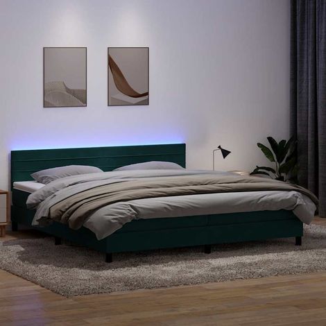 vidaXL Letto a Molle con Materasso e LED Verde Scuro 180x220 cm Velluto (1/5)
