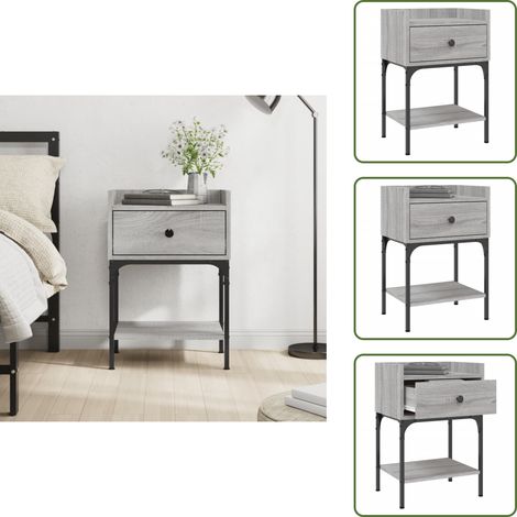 The Living Store Nachttisch Grau Sonoma-Eiche 40,5x31x60 cm Holzwerkstoff - Holz Nachttisch (1/5)