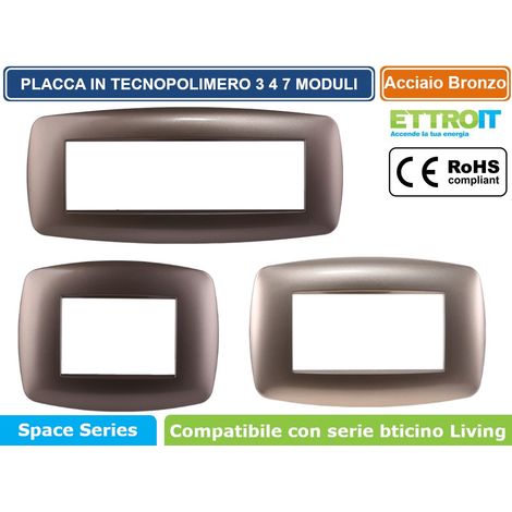 Ettroit Serie Space Placca 503 3P Moduli Slim Acciao Bronzo Compatibile Living LN87310 (1/4)