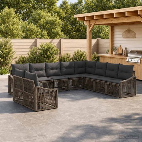 vidaXL Ensemble de canapé de jardin 10 pcs Gris polyrotin (1/5)