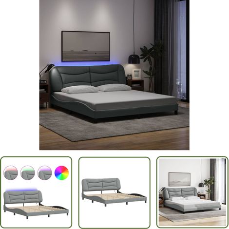 The Living Store Cadre de lit avec LED sans matelas gris clair 180x200 cm tissu - Lit Plateforme - Cadre Lit - Lit Design - Tête De Lit Rembourrée - Éclairage Led (1/5)