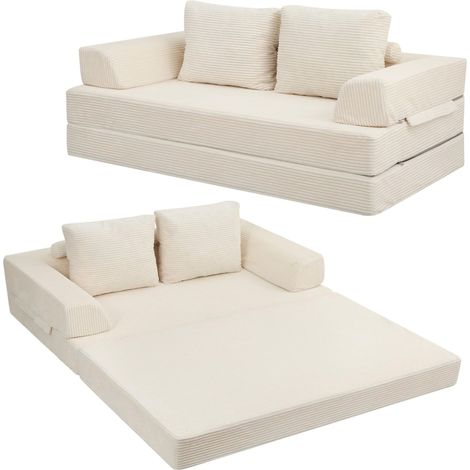 Canapé-lit convertible avec accoudoirs, matelas pliable et fauteuil convertible, pour salon et chambre à coucher, beige velours côtelé (1/5)