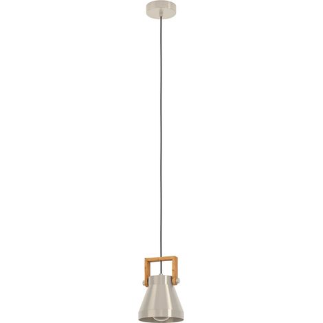 EGLO Hängelampe Cawton, 1-flammige Industrial Pendelleuchte über Esstisch, rustikale Esszimmerlampe aus Metall in Stahlfarben und geflammtem Holz, Hängeleuchte mit E27 Fassung, Ø 16 cm (1/5)